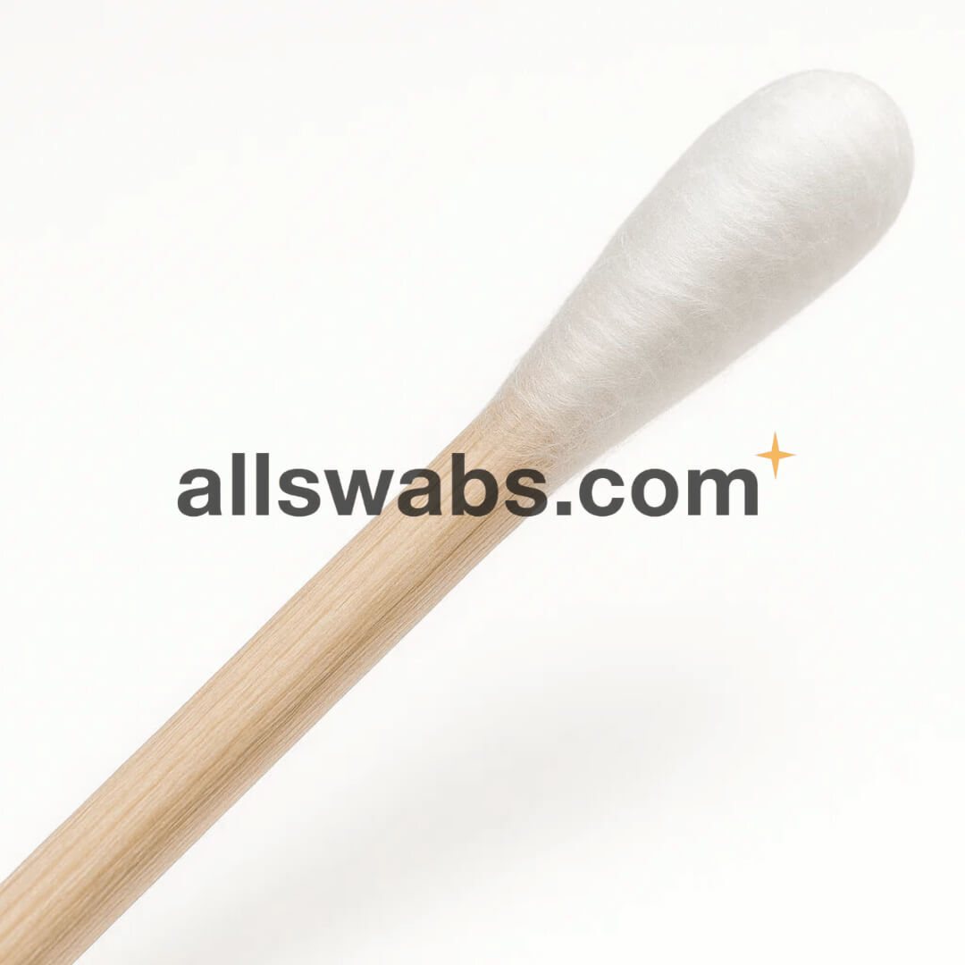 Close‑up of Puritan 806‑WC cotton swab tip and wood shaft