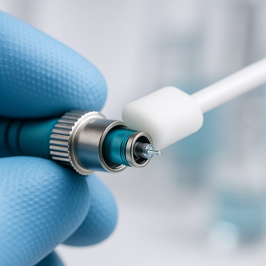 Fiber optic cleaning with a lint free foam swab