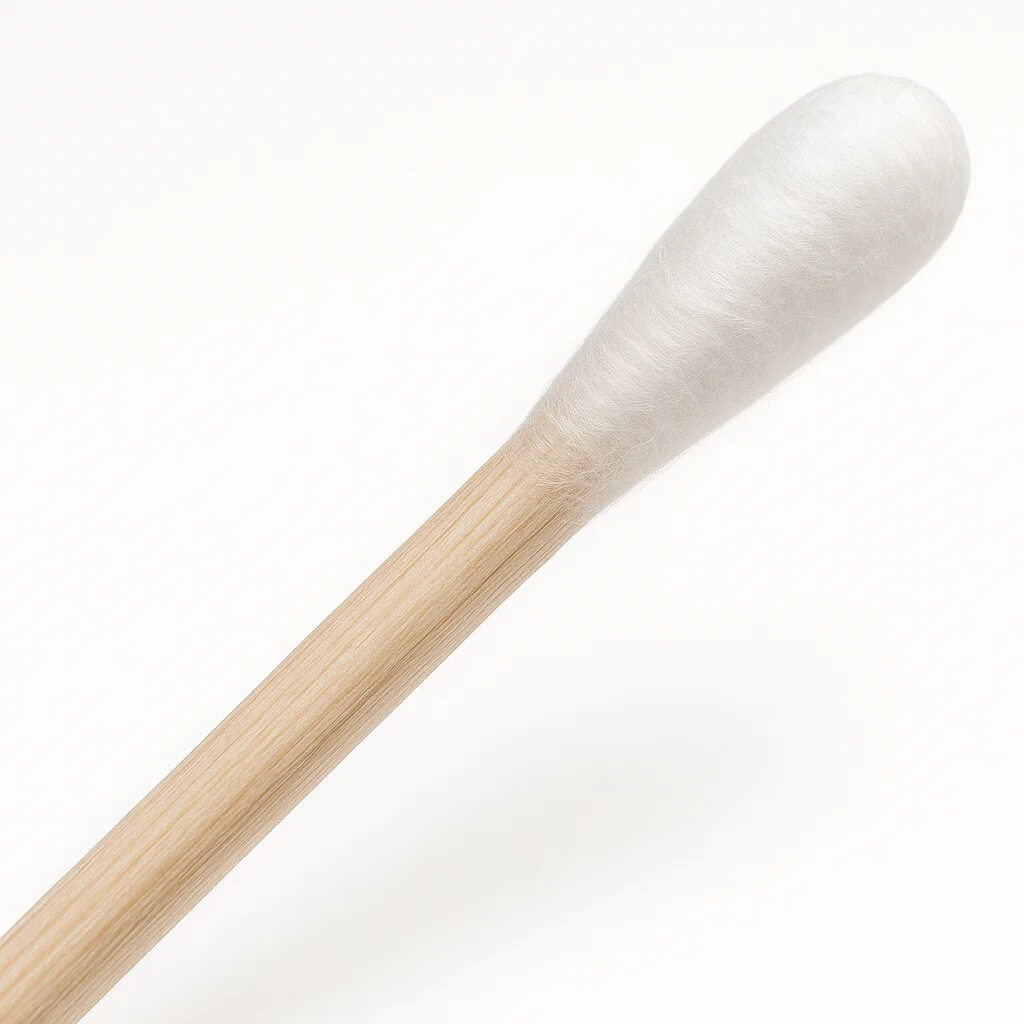 Close‑up of Puritan 806‑WC cotton swab tip and wood shaft